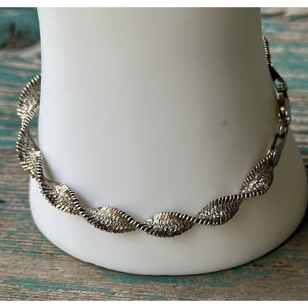 VTG Bracelet 7.25 Inch Twisted Herri Link‎ Italy Diamond Cut 925 Sterling 8.3g